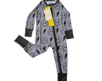 Grey Bamboo Baby Pajamas, Rock N Roll Print Convertible Footie Sleeper, Boys Breathable Infant Sleepwear, Double Zipper Pjs