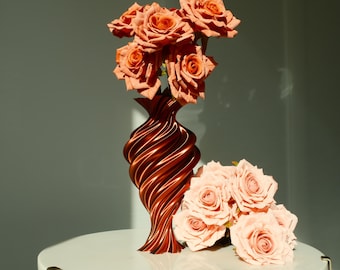 Jarrón espiral impreso en 3D: decoración geométrica moderna, solo flores secas