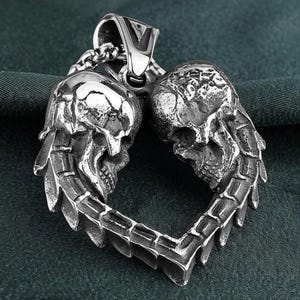 Skull Heart Spine Necklace, Gothic Stainless Steel Pendant, Punk Rock Skeleton Jewelry, Alternative Gift,Unisex Chain, Forever Love necklace