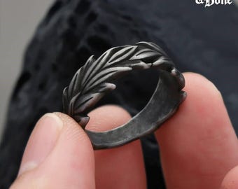 Black Ears of Wheat Ring, Stainless Steel Punk Jewelry, Nature-Inspired Ring, Goth, Unique Gift for Him & Her, Gothic Alternative Ring