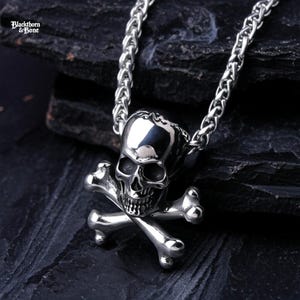 Skull Crossbones Necklace Gothic Punk Silver Chain Dark Jewelry Pirate Skull Pendant Biker Necklace Alternative Goth Men Women Gift