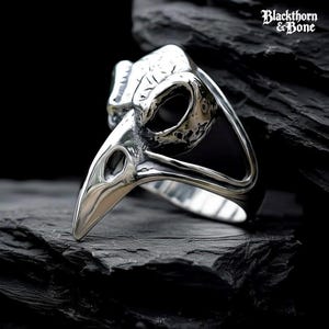 Raven Skull Ring Silver Gothic Punk Dark Vintage Bird Skull Stainless Steel Men Women Goth Alternative Metal Crow Witchy Pagan Jewelry