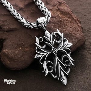 Gothic Cross Necklace: Ornate Floral Stainless Steel Pendant, Vintage Style