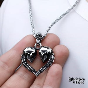 Skull Heart Spine Necklace, Gothic Stainless Steel Pendant, Punk Rock Skeleton Jewelry, Alternative Gift,Unisex Chain, Forever Love necklace