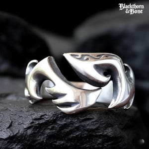 flame ring gothic fire silver stainless steel vintage punk dark goth men women tribal phoenix flames adjustable band jewelry, phoenix, gift
