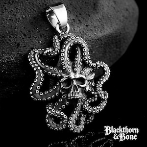 Gothic Octopus Skull Pendant | Cthulhu Tentacle Necklace in Stainless Steel | Kraken Nautical Goth Jewelry,Dark Academia Gift for Him or Her