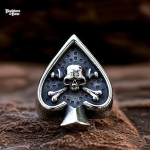 Gothic Skull Ace of Spades Ring: Stainless Steel Biker Jewelry