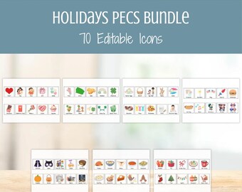 Pacote de Cartões PECS para Feriados — Recursos Visuais Editáveis de CAA (Comunicação Aumentativa e Alternativa), Cartões de Comunicação Não Verbal para Autismo, Quadro de Comunicação Visual para Educação Especial