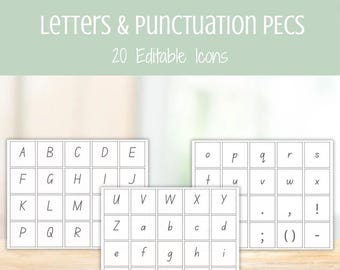 Cartões PECS de Letras e Pontuação — Recursos Visuais Editáveis de CAA (Comunicação Aumentativa e Alternativa), Cartões de Comunicação Não Verbal para Autismo, Quadro de Comunicação Visual para Educação Especial