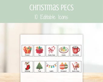 Cartões de Natal PECS — Recursos visuais editáveis de CAA (Comunicação Aumentativa e Alternativa), Cartões de Comunicação Não Verbal para Autismo, Quadro de Comunicação Visual para Educação Especial