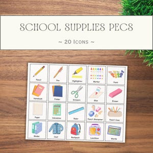 Útiles escolares editables: iconos PECS, tarjetas de comunicación, tablero de comunicación, comunicación visual y recursos de educación especial.