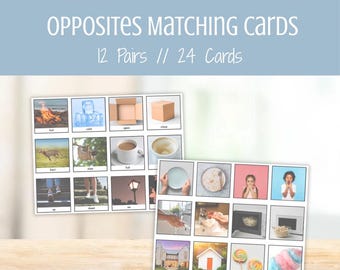 Cartões de Imagens para Combinar Opostos — Fotos Reais para Programas DTT, Materiais ABA, Recursos BCBA, Avaliação do Autismo, Intervenção Precoce