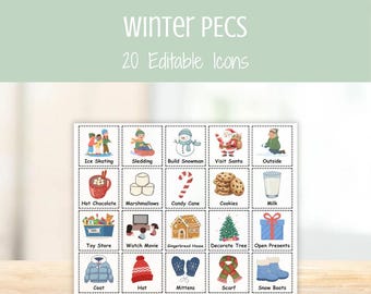 Winter Season PECS Cards — Editable AAC Visuals, Autism Nonverbal Communication Cards, Special Education Picture Communication Board