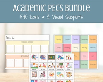 Academic School PECS Cards Bundle — Editable AAC Visuals, Autism Nonverbal Communication, Special Education Picture Communication Board