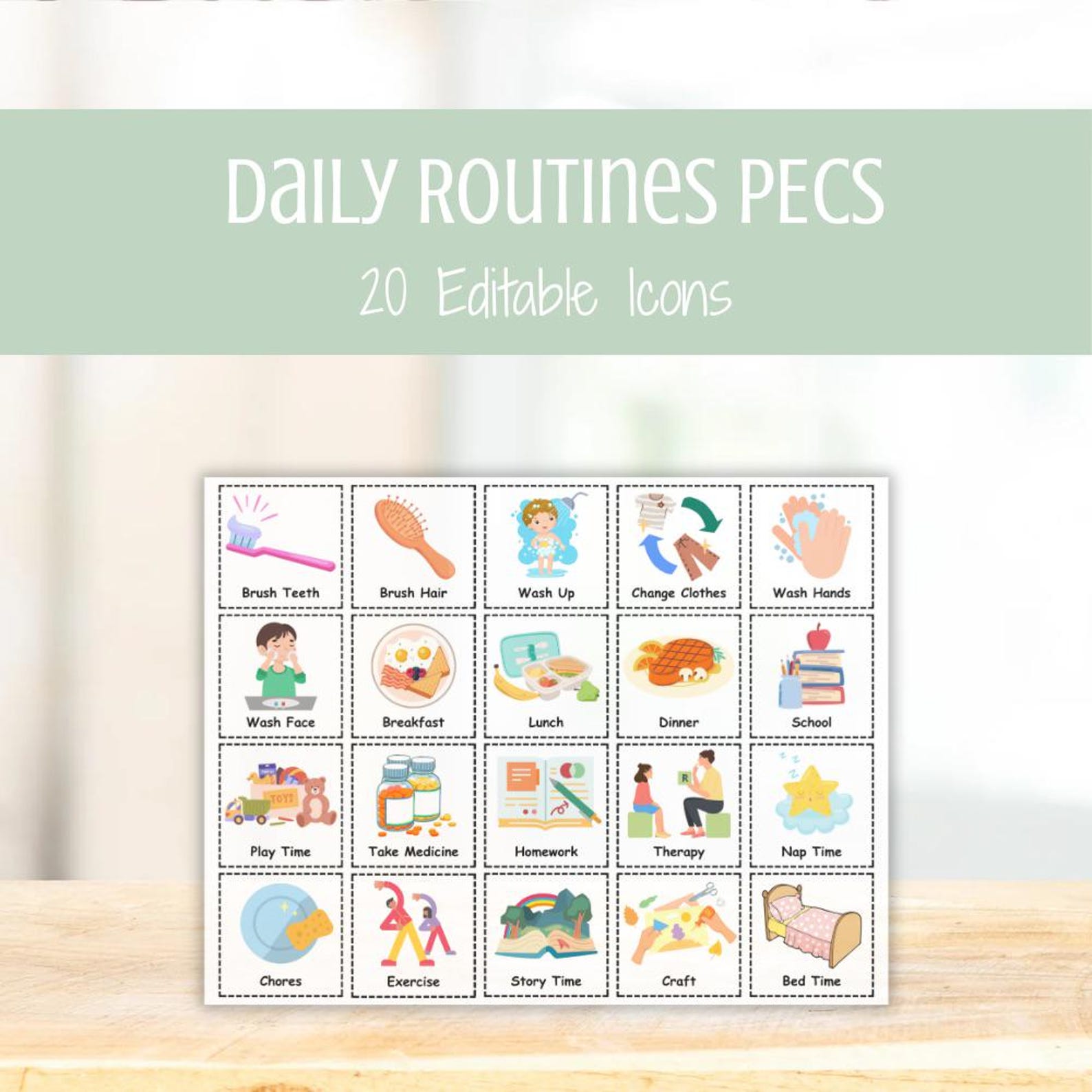 Communication Cards Daily Routine Daily Routines PECS Cards — Editable AAC Visuals, Autism Nonverbal ...