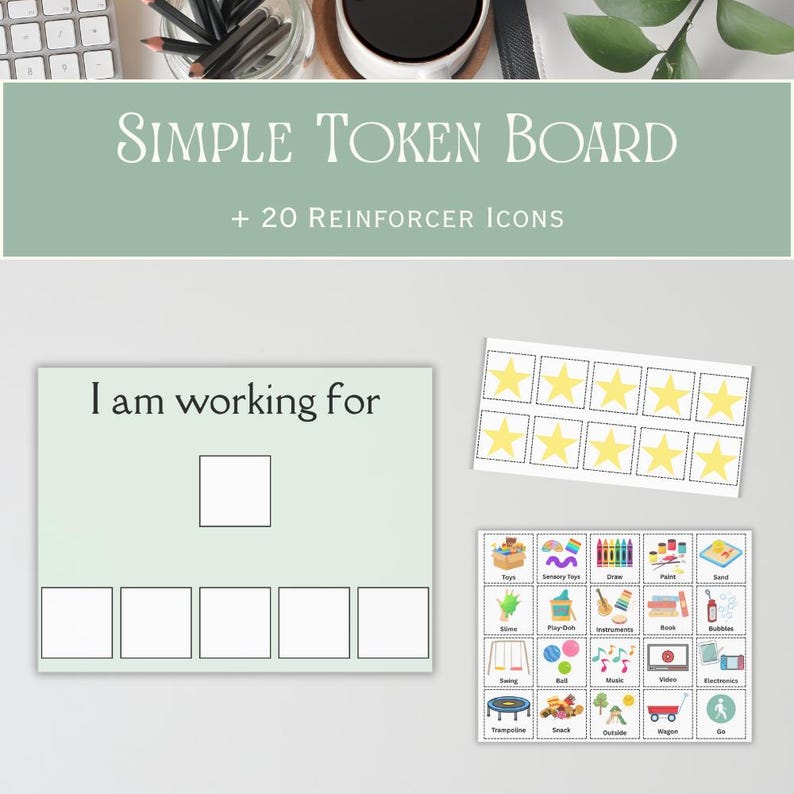 Editable Simple Token Board + Reinforcer PECS Icons | Printable Token ...