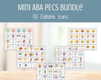 Pacote de Mini Cartões ABA PECS — Recursos Visuais Editáveis de CAA, Cartões de Comunicação Não Verbal para Autismo, Quadro de Comunicação Visual para Educação Especial