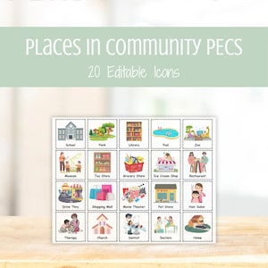 Places In Community PECS Icons - Editable AAC Visuals, Autism Nonverbal Communication Cards, Special Education Picture Communication Board