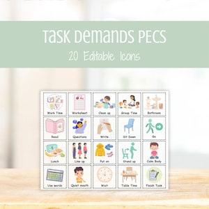 Task Demands PECS Icons - Editable AAC Visuals, Autism Nonverbal Communication Cards, Special Education Picture Communication Board