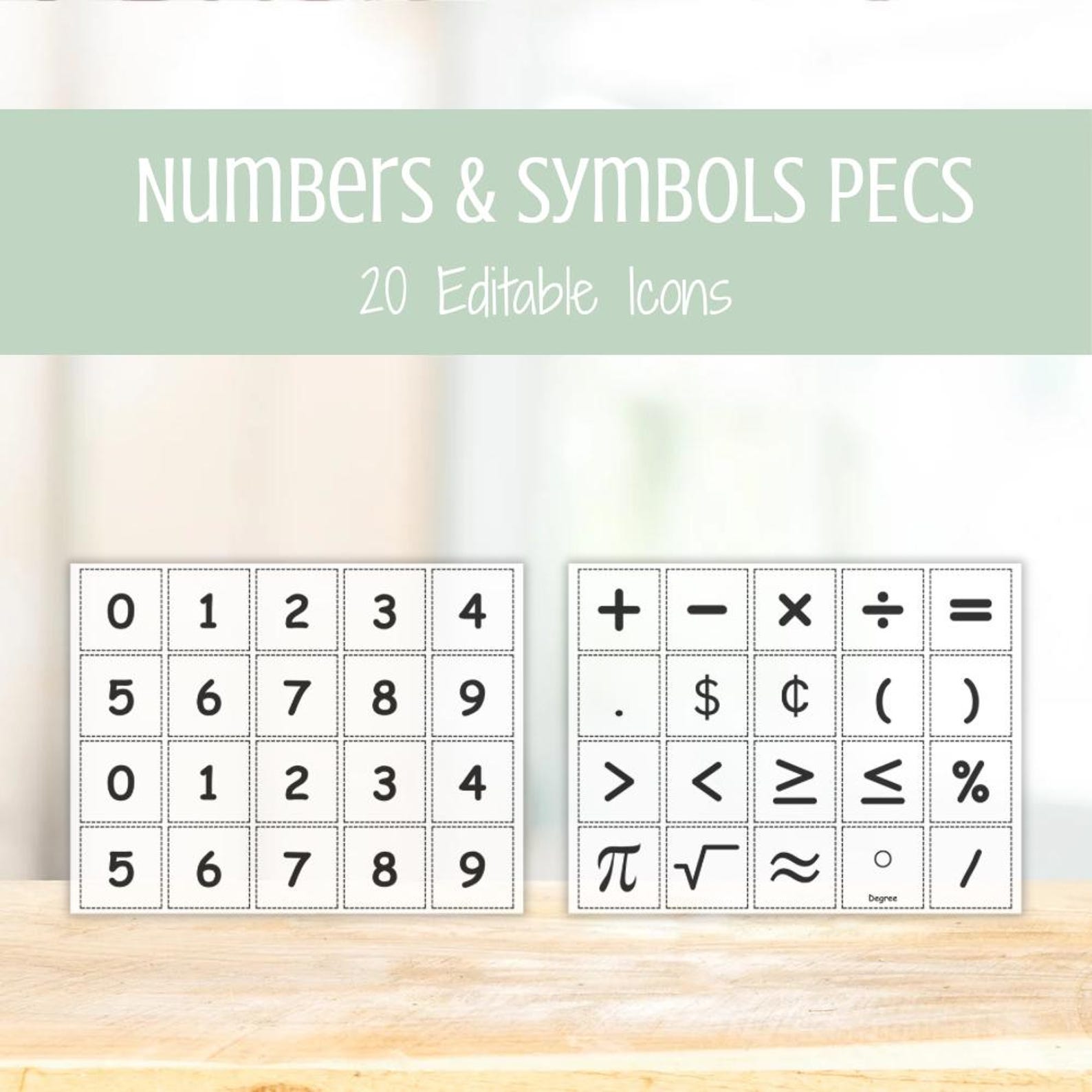 Numbers & Math Symbols PECS Cards — Editable AAC Visuals, Autism ...