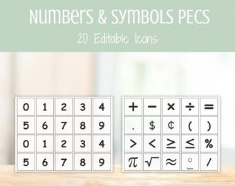 Cartões PECS com Números e Símbolos Matemáticos — Recursos Visuais Editáveis de CAA (Comunicação Aumentativa e Alternativa), Comunicação Não Verbal para Autismo, Quadro de Comunicação Visual para Educação Especial