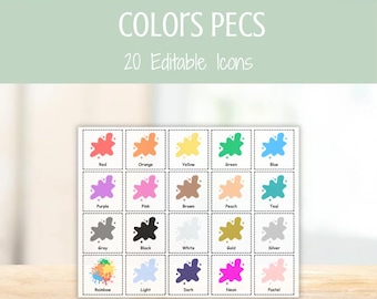 Cartões PECS de Cores — Recursos Visuais Editáveis de CAA (Comunicação Aumentativa e Alternativa), Cartões de Comunicação Não Verbal para Autismo, Quadro de Comunicação Visual para Educação Especial