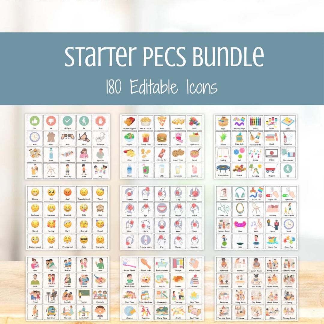 Starter PECS Icons Bundle - Editable AAC Visuals, Autism Nonverbal ...