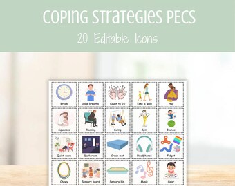 Cartões PECS de Estratégias de Enfrentamento — Recursos Visuais Editáveis de CAA (Comunicação Aumentativa e Alternativa), Cartões de Comunicação Não Verbal para Autismo, Quadro de Comunicação Visual para Educação Especial