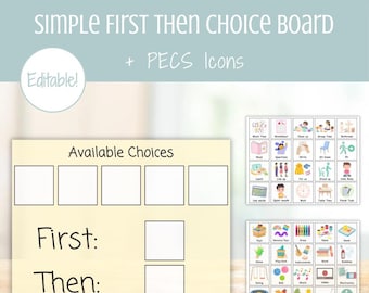 Simple First Then Choice Board + PECS — Editable Visual Schedule, Autism Behavior Chart, Special Education Visual Aid