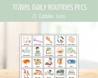 Cartões PECS para Rotinas Diárias de Viagem — Recursos Visuais Editáveis de CAA (Comunicação Aumentativa e Alternativa), Cartões de Comunicação Não Verbal para Autismo, Quadro de Comunicação Visual para Educação Especial
