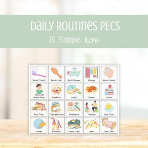 Daily Routines PECS Icons - Editable AAC Visuals, Autism Nonverbal Communication Cards, Special Education Picture Communication Board
