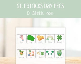 Cartões PECS para o Dia de São Patrício — Recursos visuais editáveis de CAA (Comunicação Aumentativa e Alternativa), Cartões de Comunicação Não Verbal para Autismo, Quadro de Comunicação Visual para Educação Especial