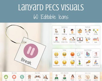 Cartões PECS com cordão — Cartões de comunicação editáveis para chaveiro, auxílio visual para autismo, cartões com imagens não verbais, recursos para educação especial