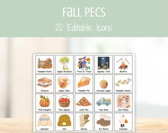 Fall Autumn Season PECS Cards — Editable AAC Visuals, Autism Nonverbal Communication Cards, Special Education Picture Communication Board