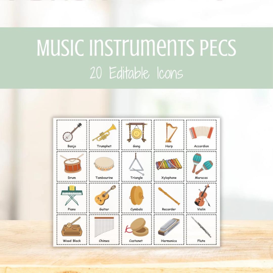 Musical Instruments PECS Cards — Editable AAC Visuals, Autism Nonverbal ...
