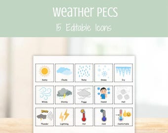 Cartões PECS sobre o clima — Recursos visuais editáveis de CAA (Comunicação Aumentativa e Alternativa), Cartões de comunicação não verbal para autismo, Quadro de comunicação visual para educação especial