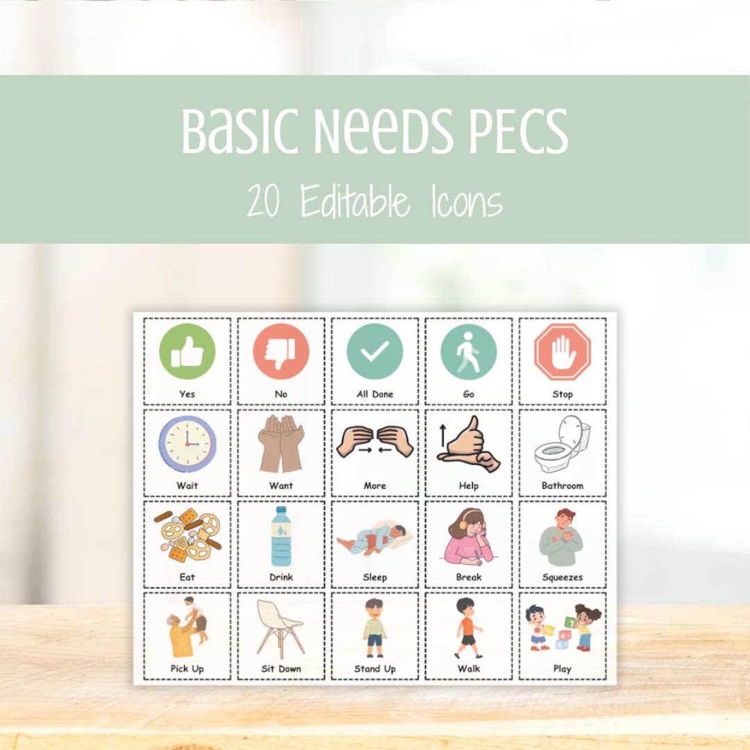 Basic Needs PECS Icons - Editable AAC Visuals, Autism Nonverbal ...