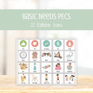 Basic Needs PECS Icons - Editable AAC Visuals, Autism Nonverbal Communication Cards, Special Education Picture Communication Board