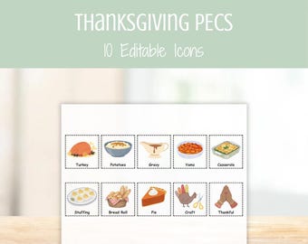 Cartões PECS de Ação de Graças — Recursos visuais editáveis de CAA (Comunicação Aumentativa e Alternativa), Cartões de Comunicação Não Verbal para Autismo, Quadro de Comunicação Visual para Educação Especial
