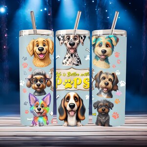 Envoltorio para vaso con forma de perro, diseño delgado de sublimación de 20 oz para amantes de los perros, ¡La vida es difícil sin perros! PNG, vaso divertido para mascotas, descarga digital.