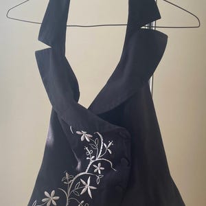 cache black beaded halter vest top button front