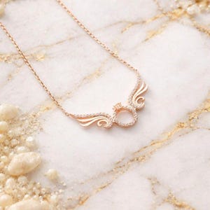 Angel Wings Halo Necklace with CZ Gemstones, Dainty Minimalist Pendant ,Rose Gold Plated 925 Sterling Silver image 2