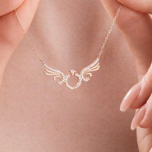 Angel Wings Halo Necklace with CZ Gemstones, Dainty Minimalist Pendant ,Rose Gold Plated 925 Sterling Silver image 3