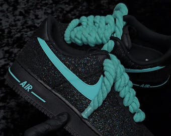 Custom Black Glitter Sky Blue Air Force 1, Custom Air Force 1, Custom Glitter Air Force 1, Custom Bling Air Force 1, All Sizes Available
