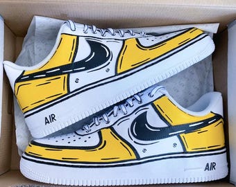 Custom Yellow Cartoon Air Force 1, Custom Air Force 1, Custom Yellow Air Force 1, Custom Cartoon Air Force 1, All Sizes Available