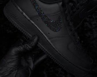 Custom Black Glitter Swoosh Air Force 1, Custom Air Force 1, Custom Red Bottom Air Force 1, Custom Bling Air Force 1, All Sizes Available