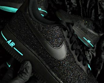 Custom Black Glitter Sky Blue Air Force 1, Custom Air Force 1, Custom Glitter Air Force 1, Custom Bling Air Force 1, All Sizes Available