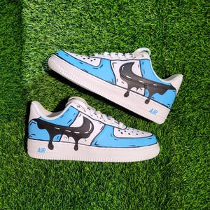 Custom Blue Cartoon Drip Air Force 1, Custom Air Force 1, All Sizes Available, "Please Read Description Before Purchasing"