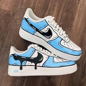 Custom Sky Blue Cartoon Drip Air Force 1, Custom Air Force 1, All Sizes Available, "Please Read Description Before Purchasing"