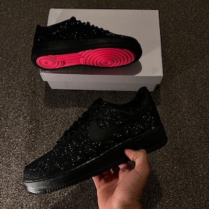 Custom Black Glitter Pink Bottom Air Force 1, Custom Air Force 1, Custom Bling Air Force 1, All Sizes Available